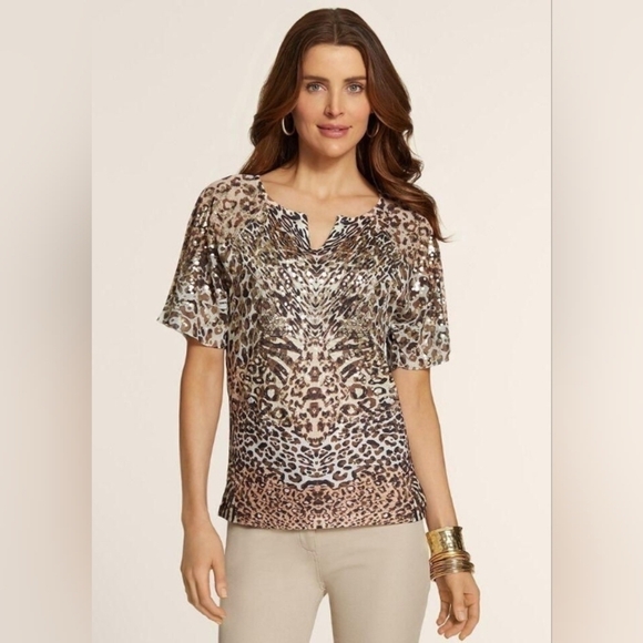Chico's Tops - Chicos Leopard Print Gold Metallic Dots Blouse. Chicos Size 3